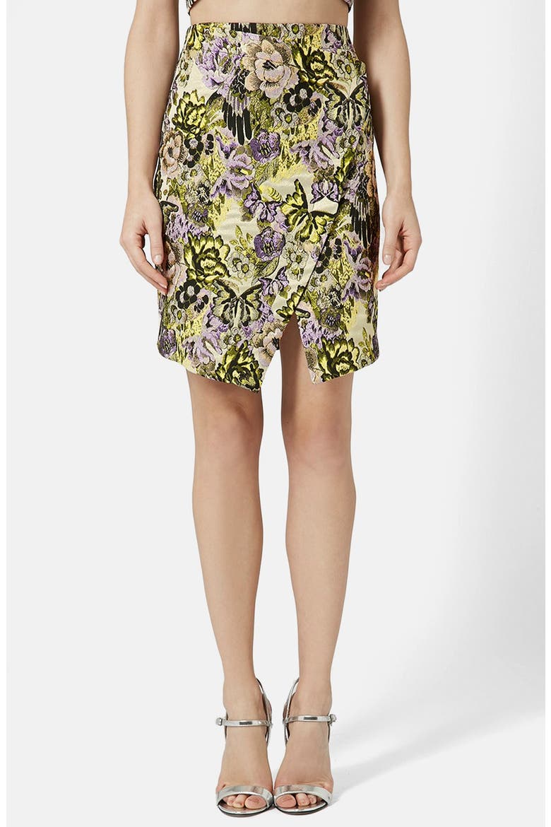 Jacquard Flower Wrap Skirt, Main, color, GREEN MULTI