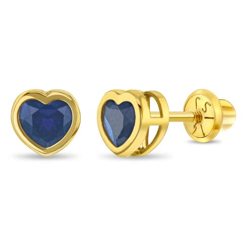 14k Heart Bezel Simulated Birthstone Earrings