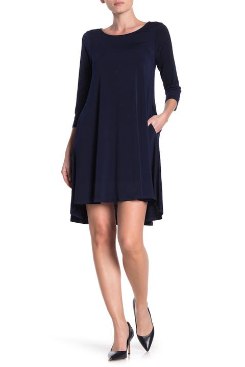 Three-Quarter Sleeve Stretch Knit Trapeze Dress