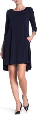 Nina Leonard Three-Quarter Sleeve Stretch Knit Trapeze Dress