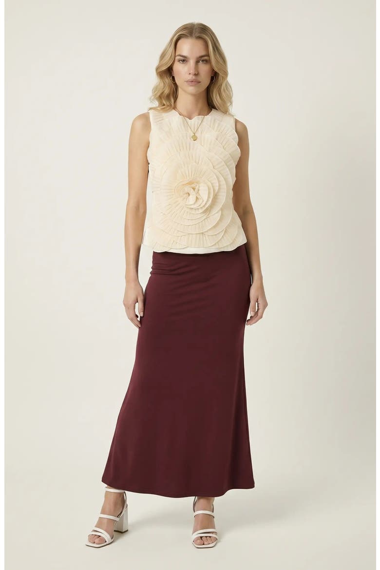 Pleated Floral Applique Sleeveless Top, Alternate, color, Beige