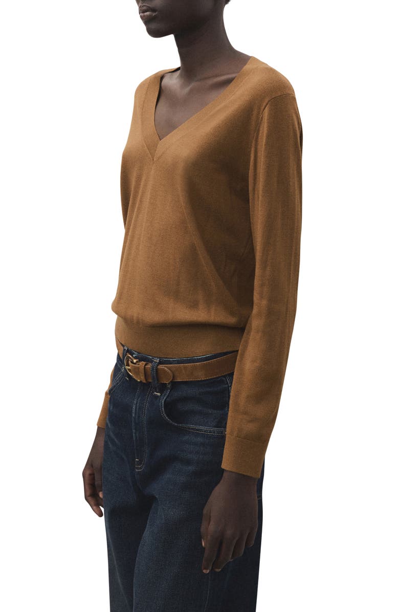MANGO V-Neck Sweater, Alternate, color, Tobacco Brown