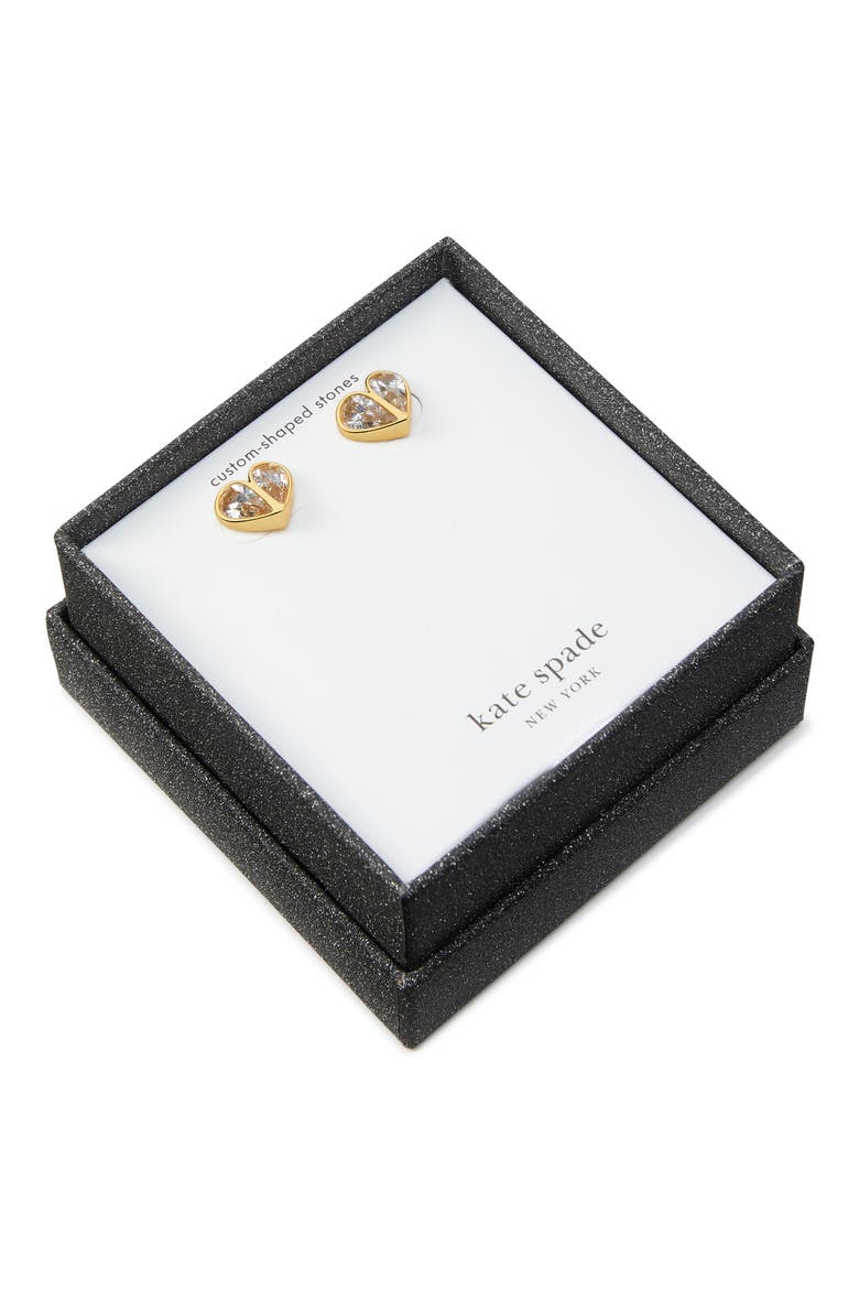 rock solid cubic zirconia heart earrings, Alternate, color, CLEAR/ GOLD.