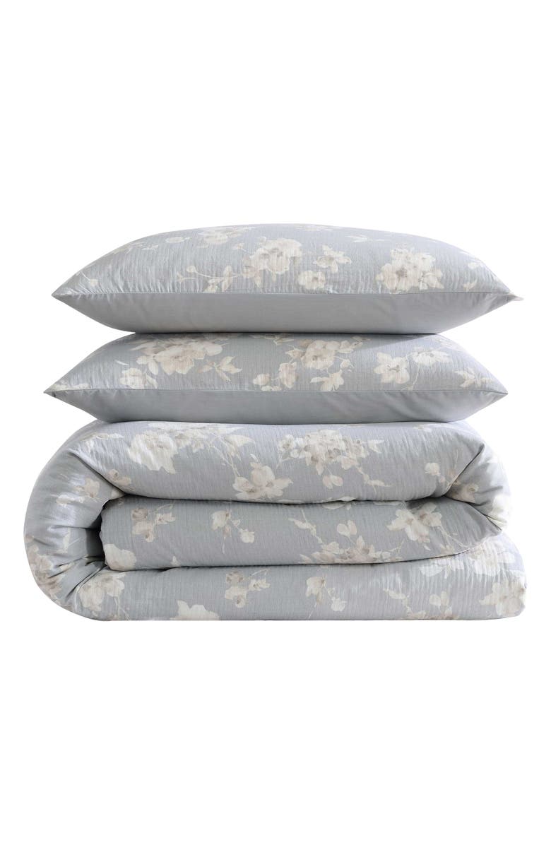 Calvin Klein Home Eternity Floral Reversible Cotton Gauze Comforter Cover & Shams Set, Main, color, Open Light Pastel Grey
