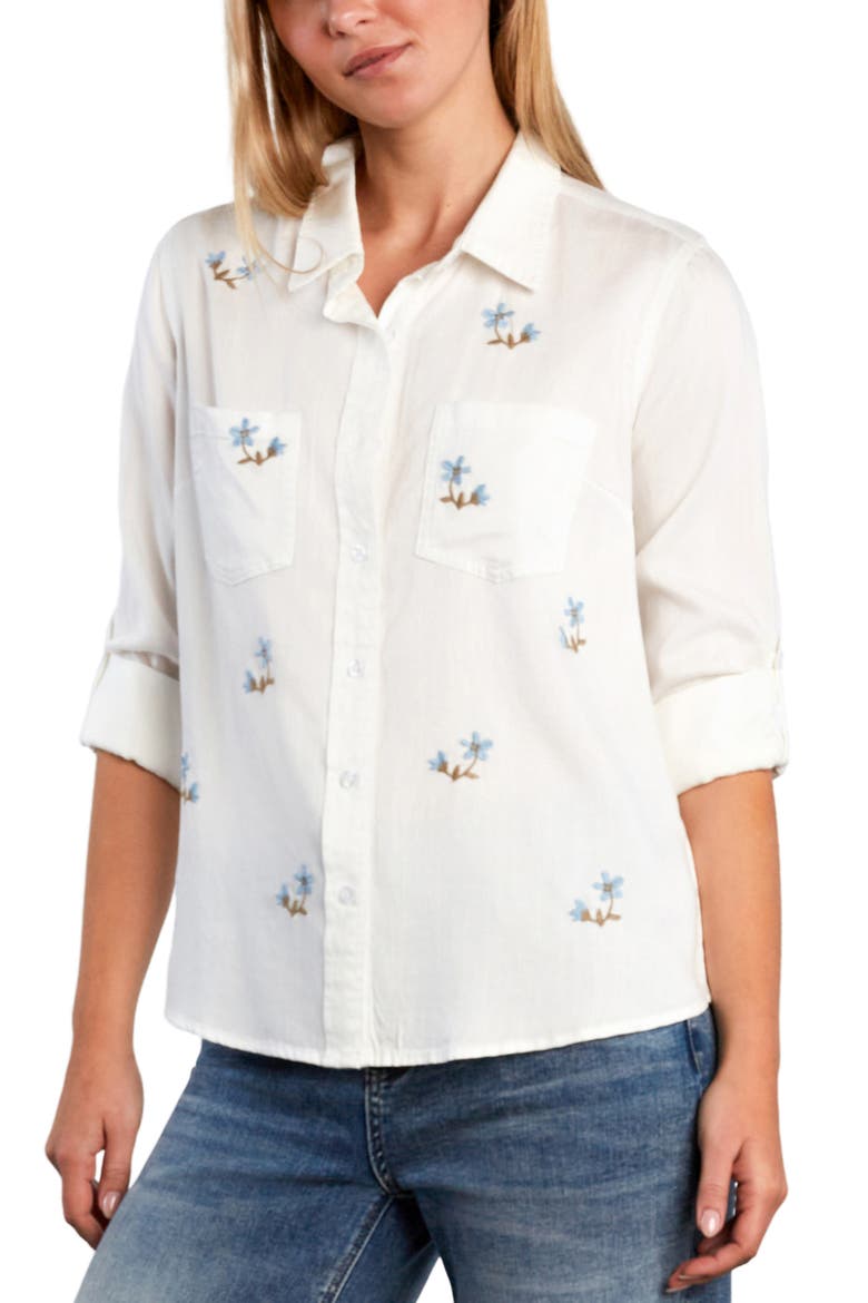 Sunny Ditsy Floral Embroidered Button-Up Shirt, Alternate, color, WHITE FLOWER