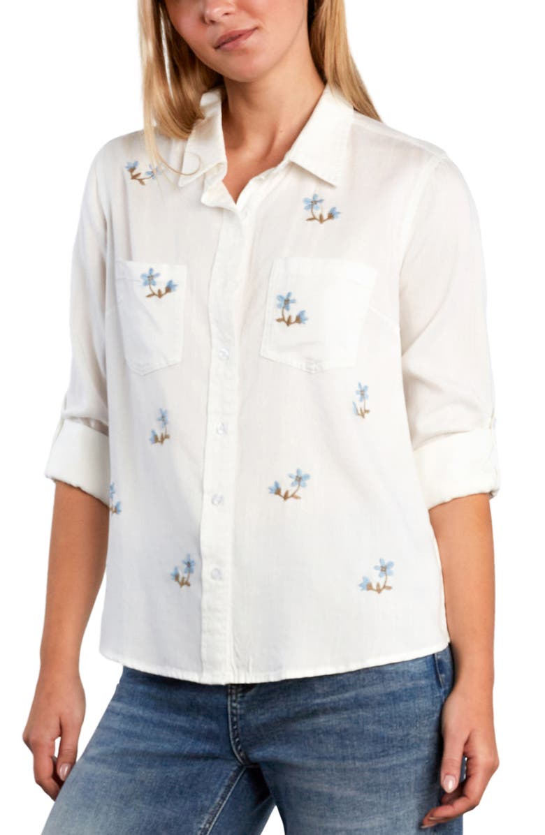 Billy T Sunny Ditsy Floral Embroidered Button-Up Shirt, Alternate, color, White Flower