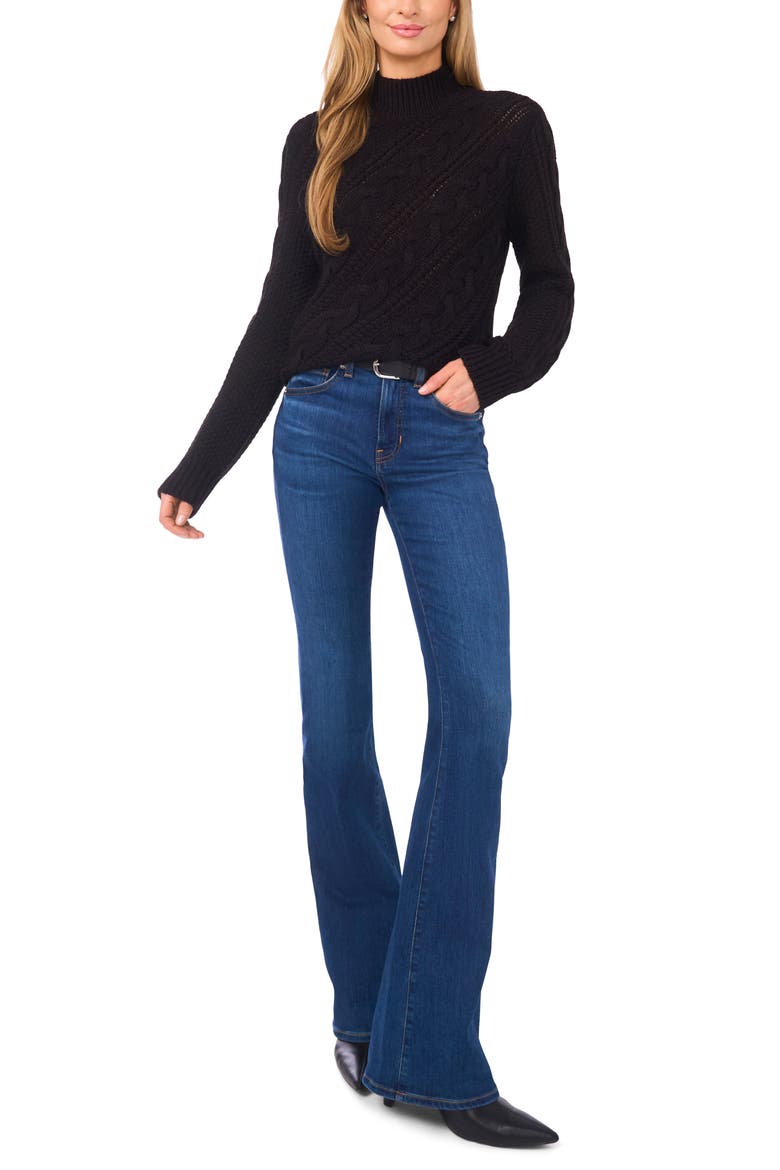 Diagonal Cable Mock Neck Sweater, Alternate, color, RICH BLACK