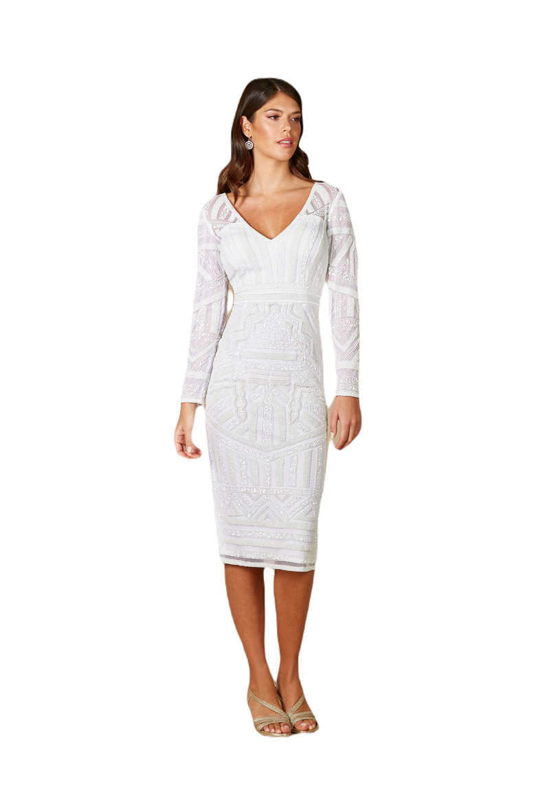 Gloria Long Sleeve Beaded Midi Dress, Main, color, Ivory