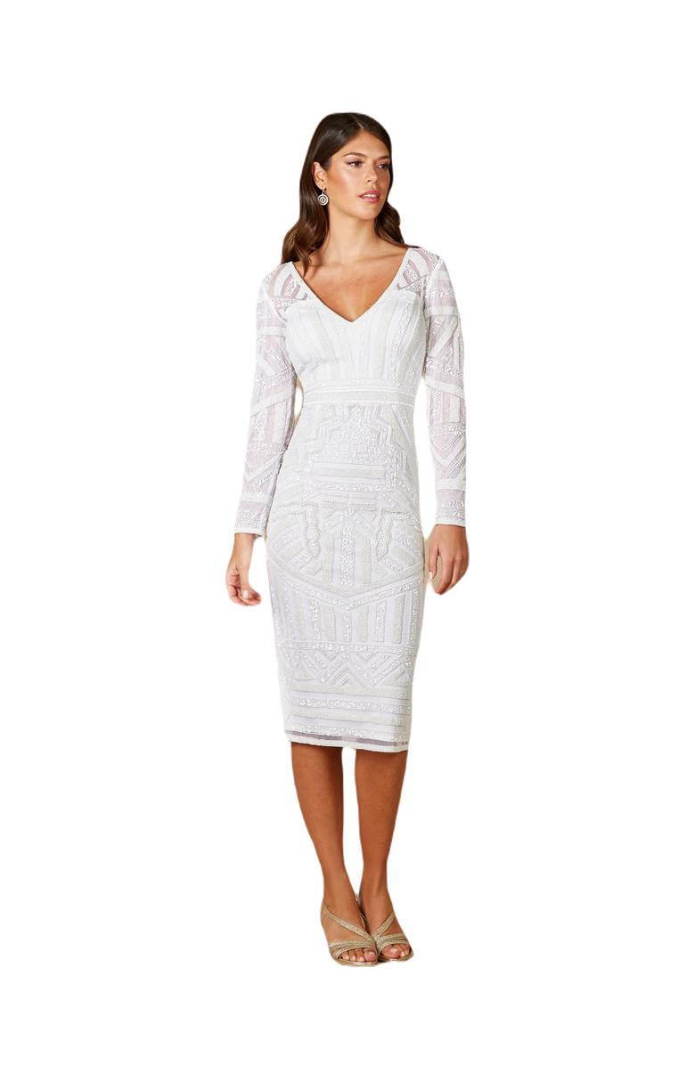 LARA New York Gloria Long Sleeve Beaded Midi Dress, Main, color, Ivory