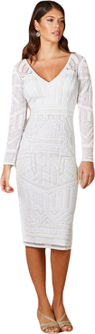Lara 51076 Gloria Long Sleeve Beaded Midi Dress Ivory / 2