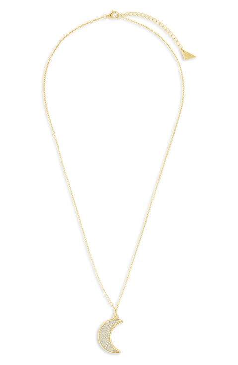 Pav Cubic Zirconia Crescent Moon Pendant Necklace