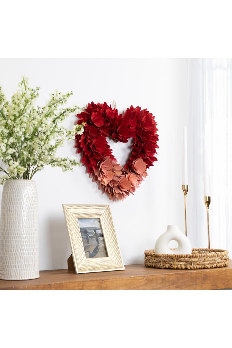 Wooden Rose Artificial Valentine's Day Floral Wreath - 14" - Red and Pink, Alternate, color, Red