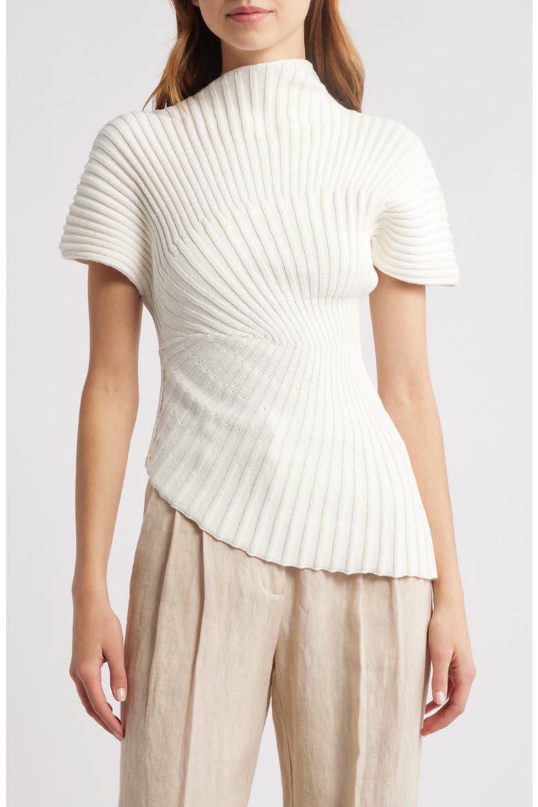 Annemie Cotton Asymmetric Funnel Neck Knit Top, Main, color, OFF WHITE