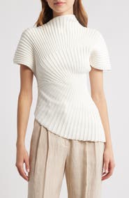 Cult Gaia Annemie Cotton Asymmetric Funnel Neck Knit Top