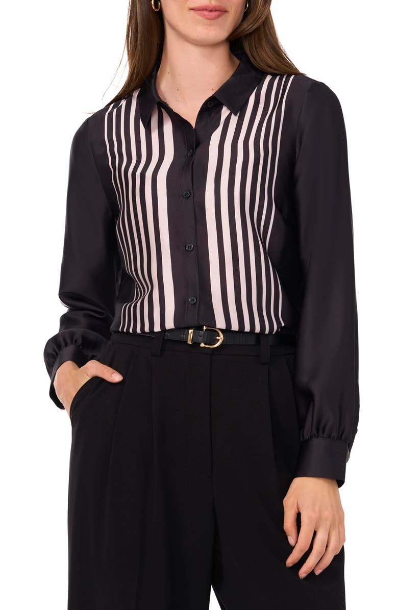 Halogen<sup>®</sup> Geo Stripe Button-Up Shirt, Main, color, Rich Black 060