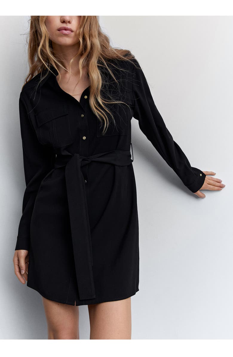 MANGO Belted Long Sleeve Shirtdress, Alternate, color, 
