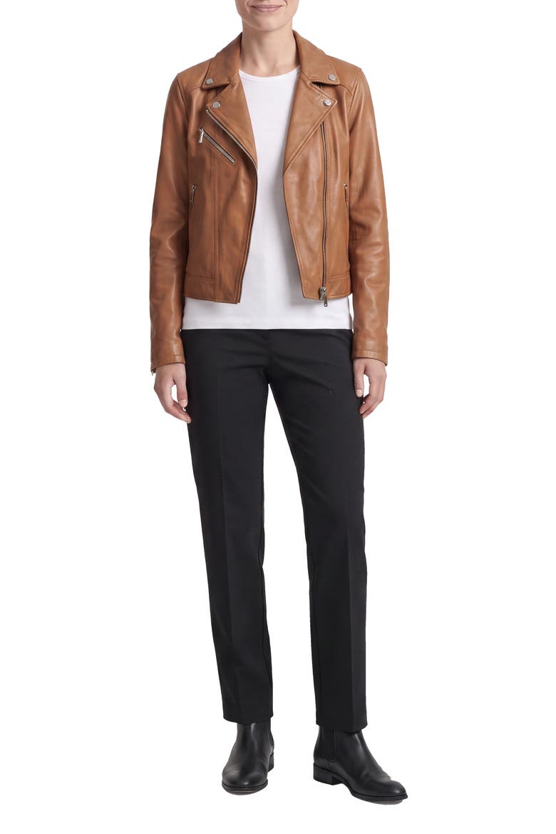Asymmetrical Leather Moto Jacket, Alternate, color, COGNAC