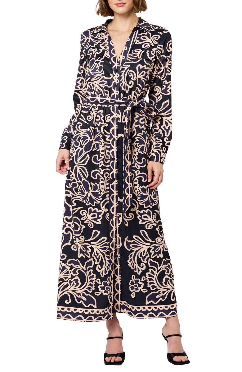 CIEBON Chiara Print Long Sleeve Shirtdress, Main, color, Black Multi