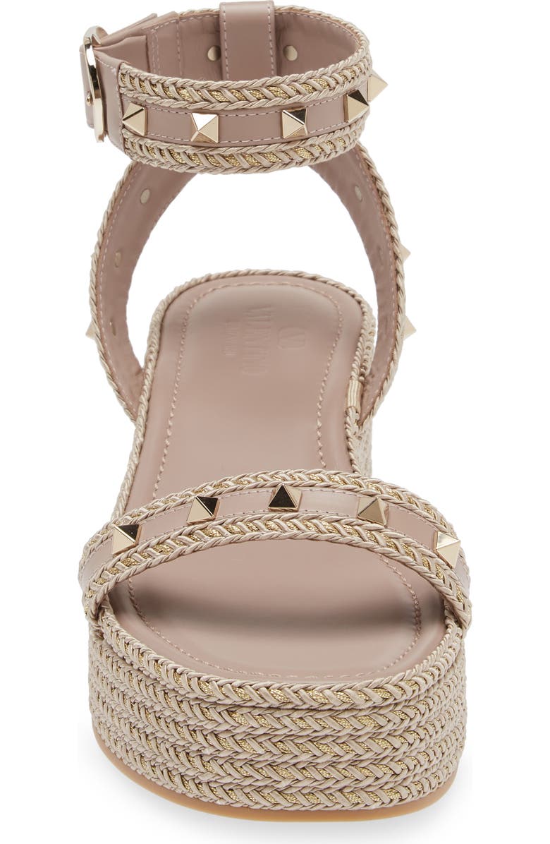 Valentino Garavani Rockstud Torchon Espadrille Wedge Sandal, Alternate, color,