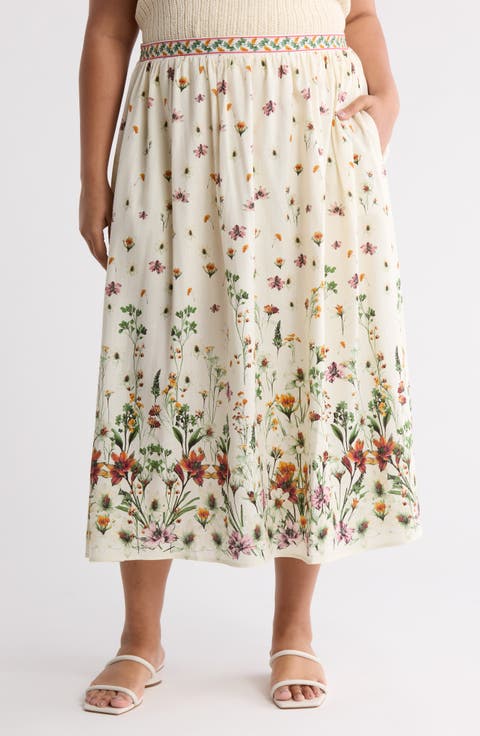 Border Print Maxi Skirt (Plus)