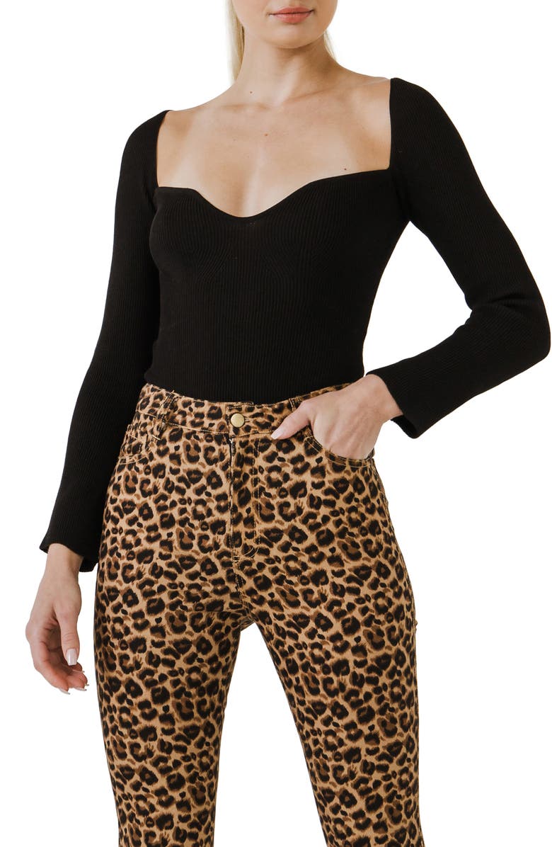 Endless Rose Sweetheart Neck Long Sleeve Bodysuit, Main, color, 