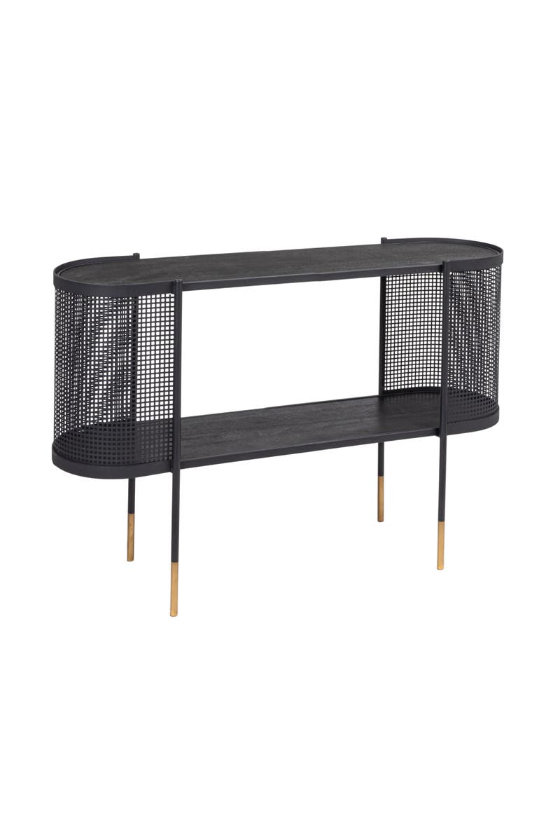 Metal Console Table with Shelf for TV, Black, Main, color, Black