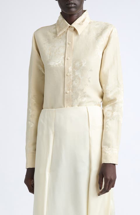 Fitted Floral Jacquard Classic Collar Button-Up Shirt