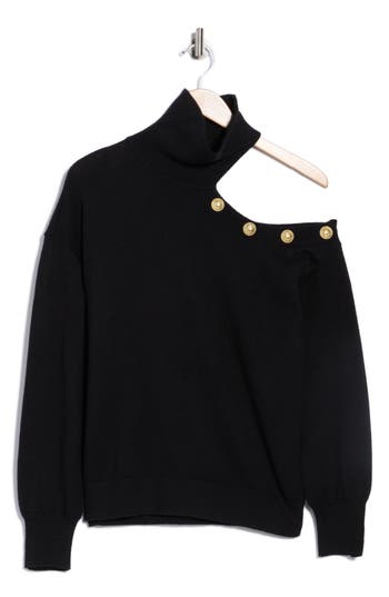 L'agence Brixie Cutout Shoulder Turtleneck Sweater In Black