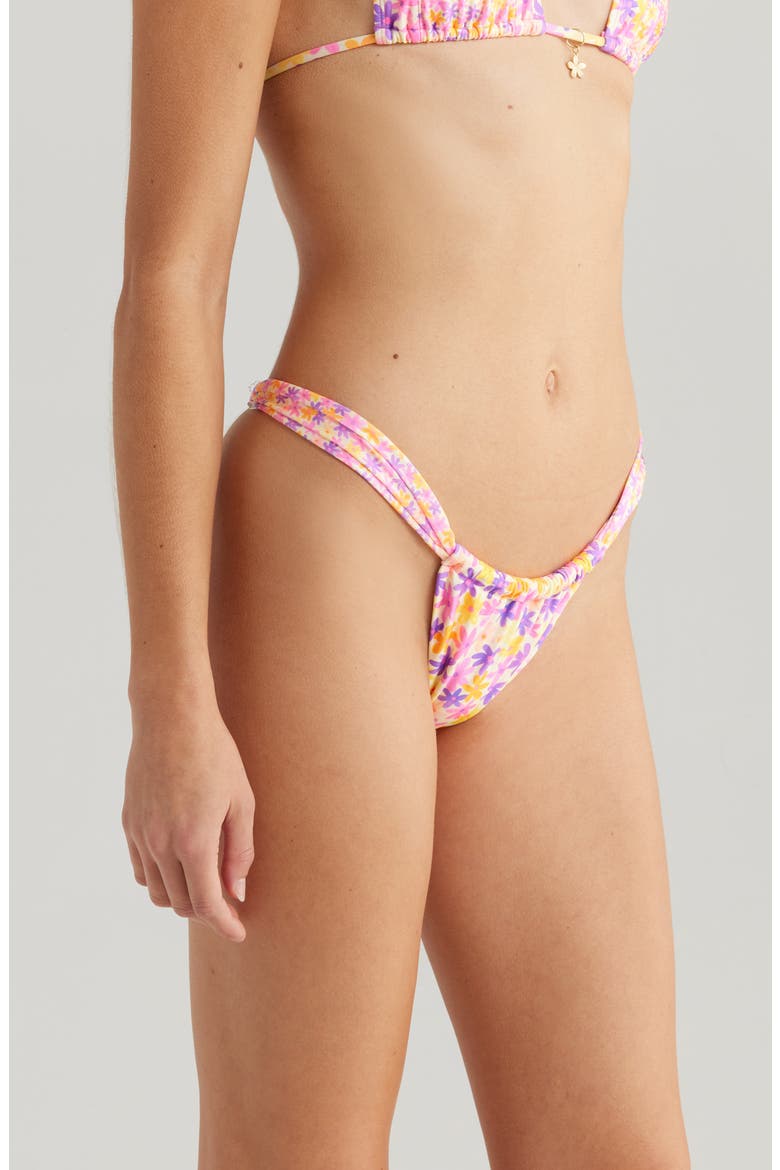 Ruched Thong Bikini Bottoms, Alternate, color, DAISY DREAMER