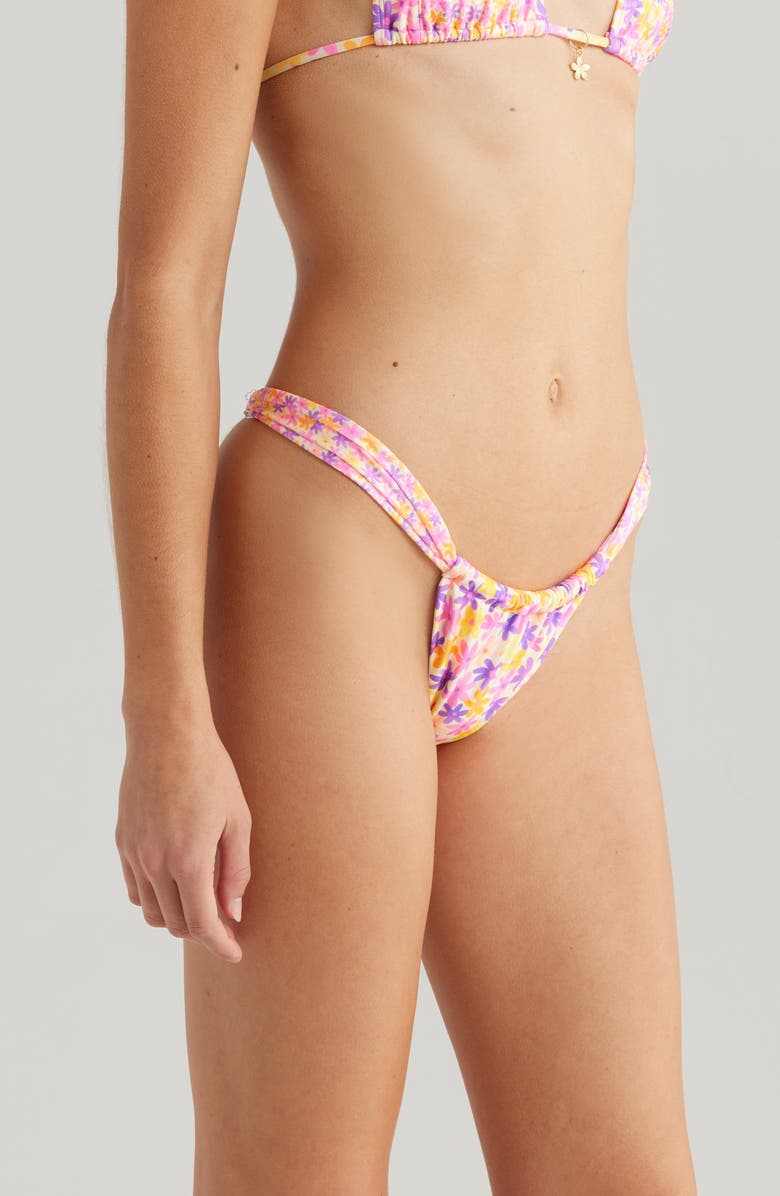 Kulani Kinis Ruched Thong Bikini Bottoms, Alternate, color, Daisy Dreamer