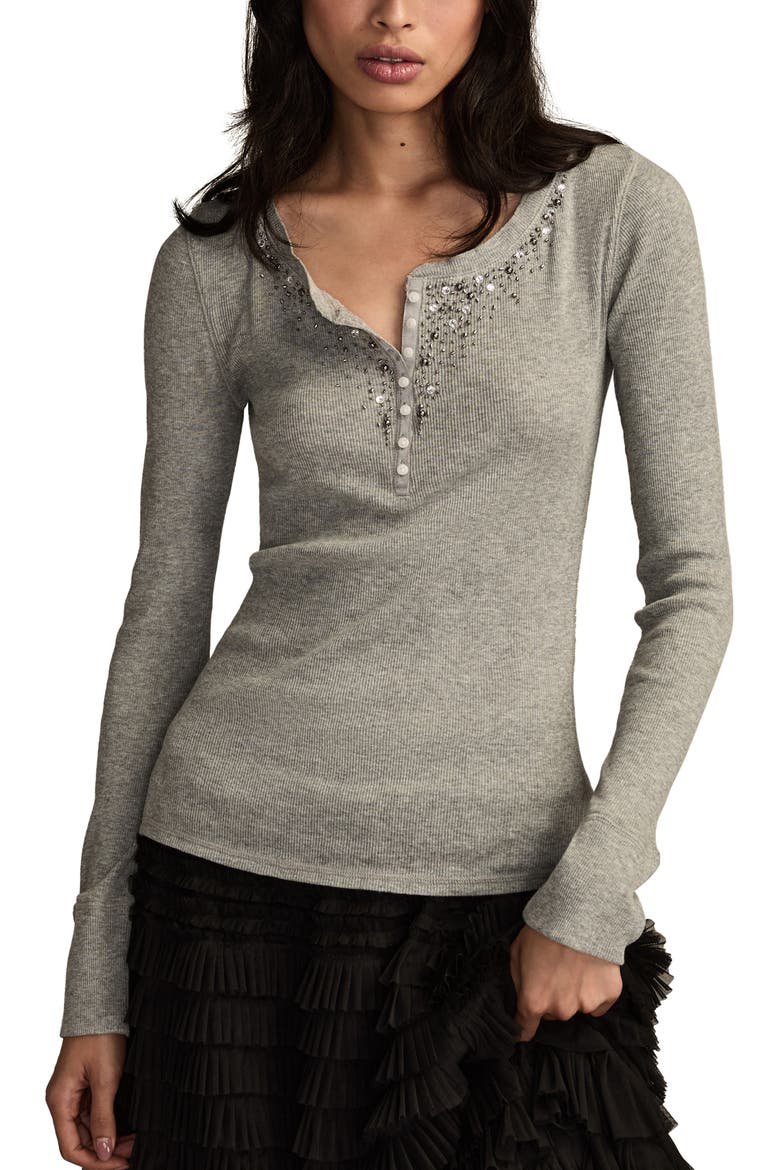 Beaded Henley, Main, color, HEATHER GREY