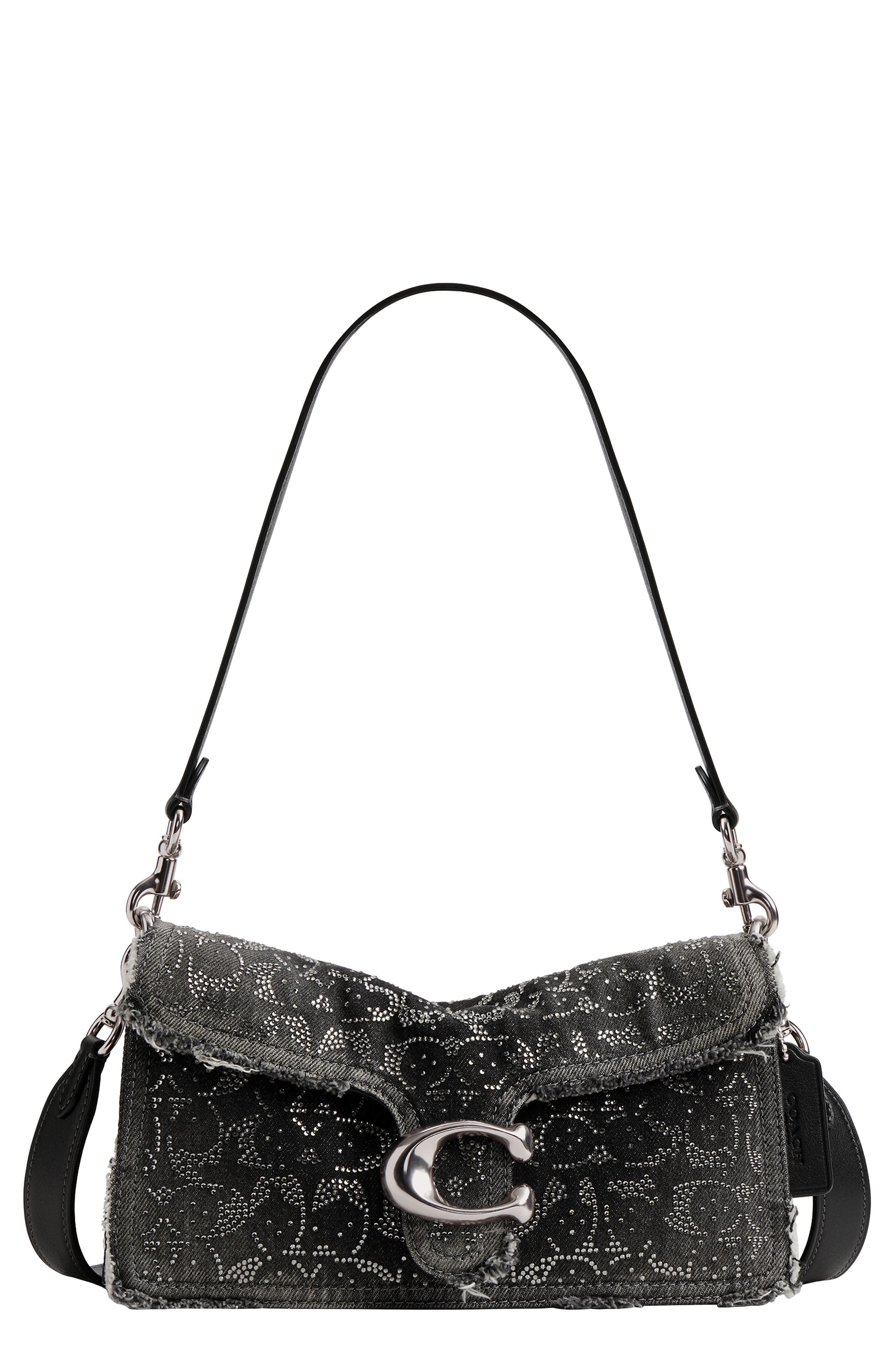 Soft Tabby 26 Crystal Signature Denim Shoulder Bag, Main, color, LH/ BLACK