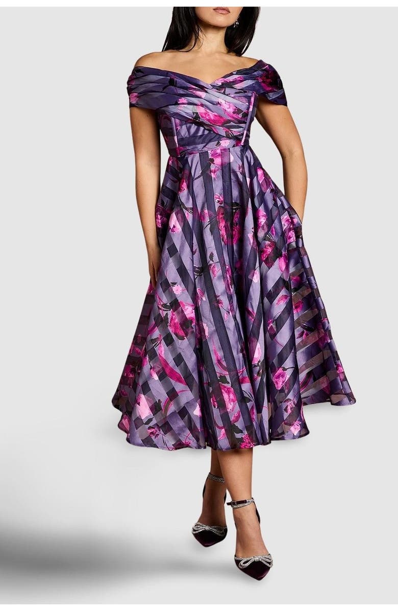 Coast Petite Stripe Organza Midi Dress, Alternate, color, Purple