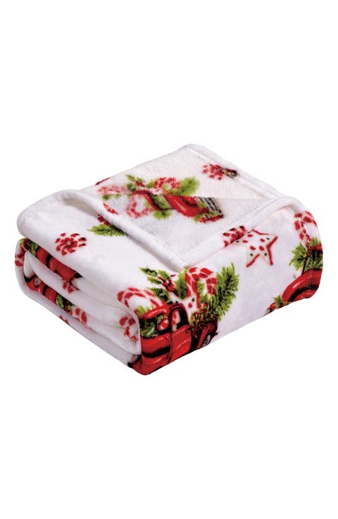 Rustic Pickup Truck Holiday Plush Fleece Throw Blanket