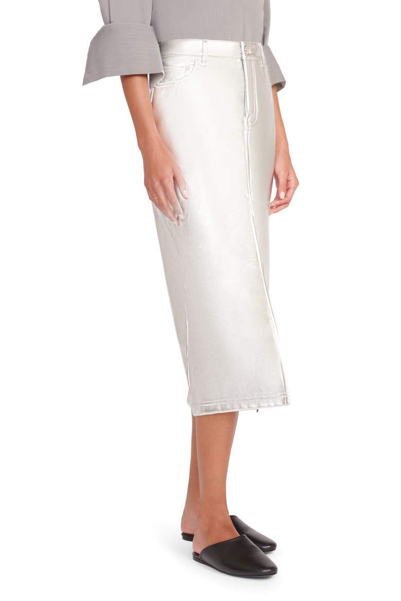 Oaklyn Metallic Faux Leather Skirt, Alternate, color, SILVER
