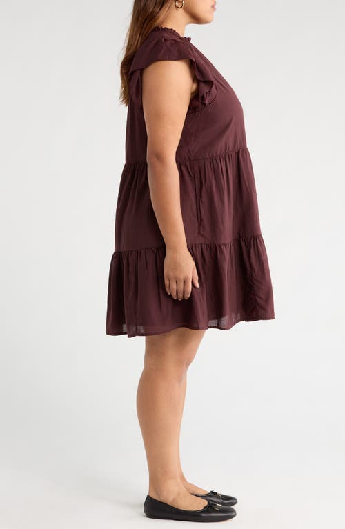 Treasure & Bond Tiered High Neck Shift Minidress In Brown