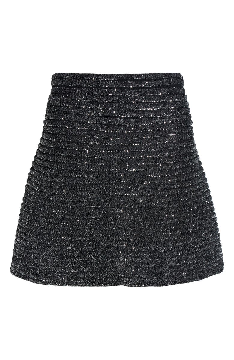 Alaïa Sequin Rib Skater Skirt, Main, color, Noir Alaia
