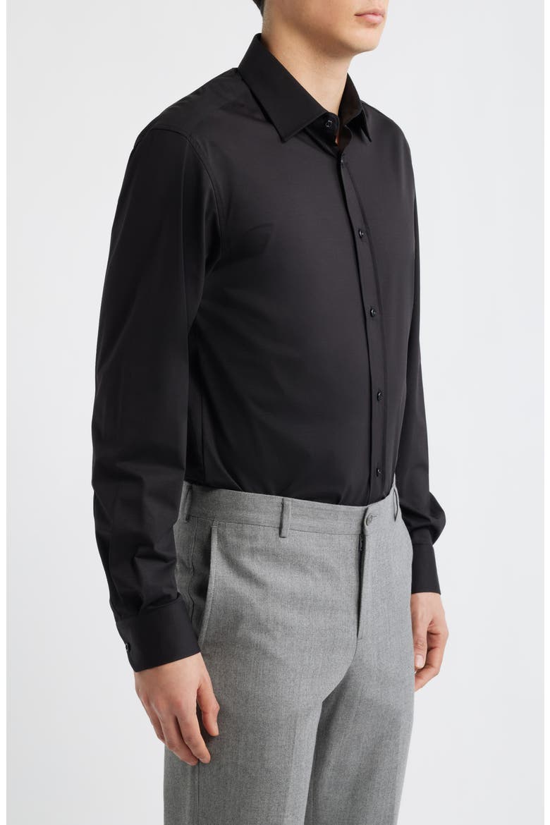 Modern Fit Solid Black Knit Cotton Dress Shirt, Alternate, color, BLACK