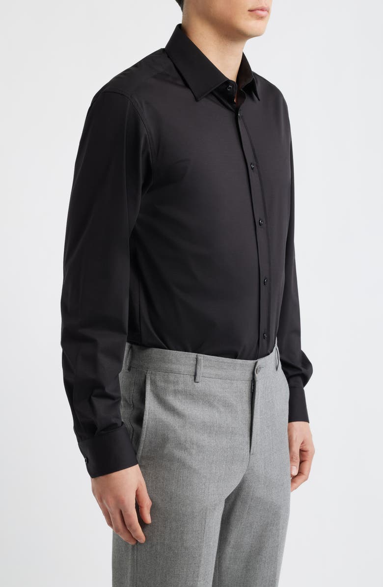 DANIEL HECHTER Modern Fit Solid Black Knit Cotton Dress Shirt, Alternate, color, Black