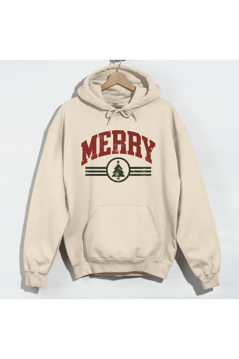 Merry Arched Tree Hoodie, Alternate, color, Dust