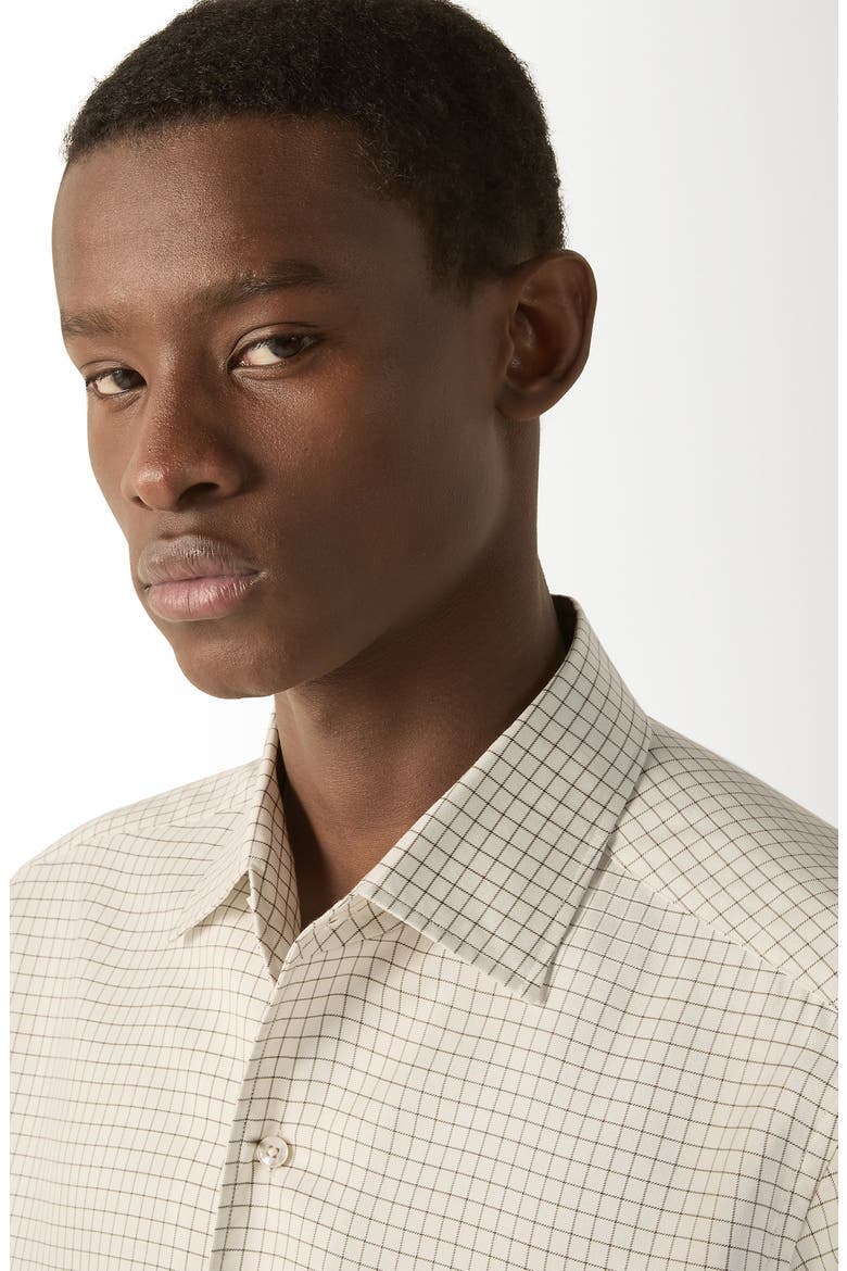 Regular Fit Checked Silk Shirt, Alternate, color, OFF WHITE AND DARK OLIVE GREEN