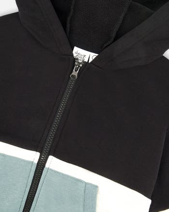 French Terry Color Block Full Zip Hoodie Black, Teal And Shimmer French Terry Color Block Full Zip Hoodie Black, Teal And Shimmer