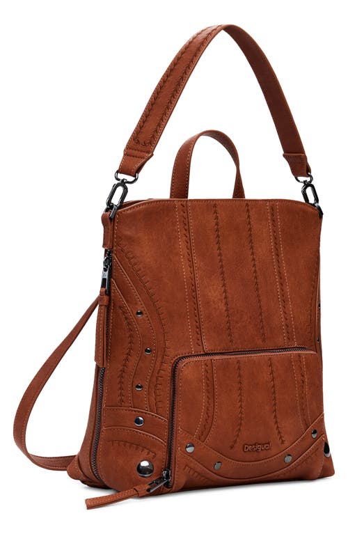 Desigual Mini Embroidered Faux Leather Backpack In Camel