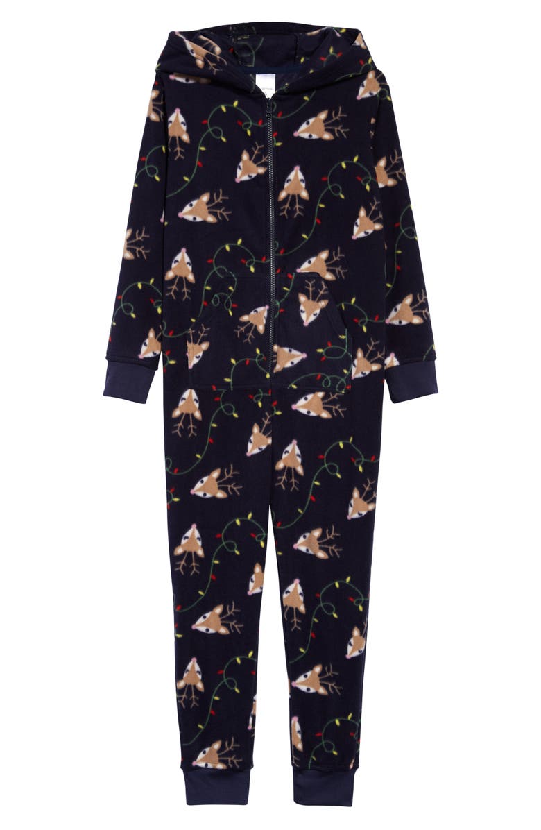 Nordstrom Kids' Microfleece Hooded One-Piece Pajamas, Main, color, 