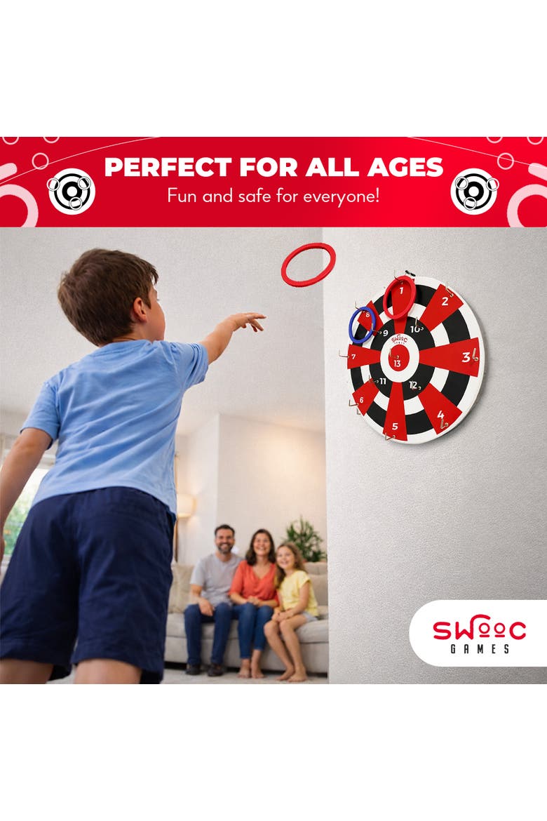 Hook Darts Ring Toss Game | Wood Board and Soft Rings, Alternate, color, Multicolored