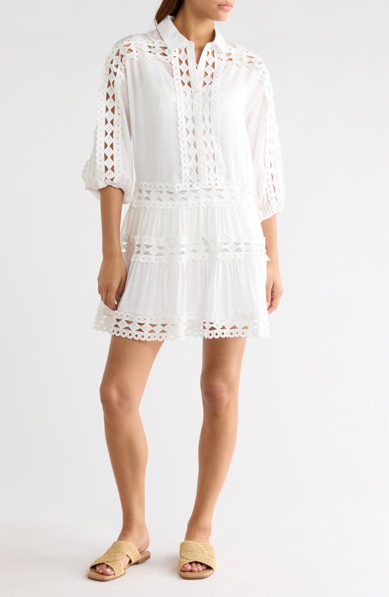 Elan Lace Trim Cover-Up Dress, Main, color, White