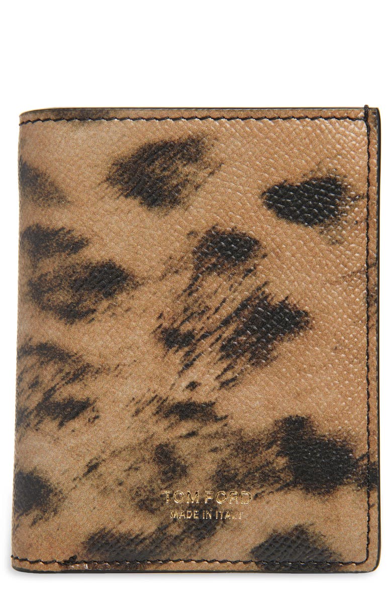 TOM FORD Leopard Print Leather Card Case, Main, color,