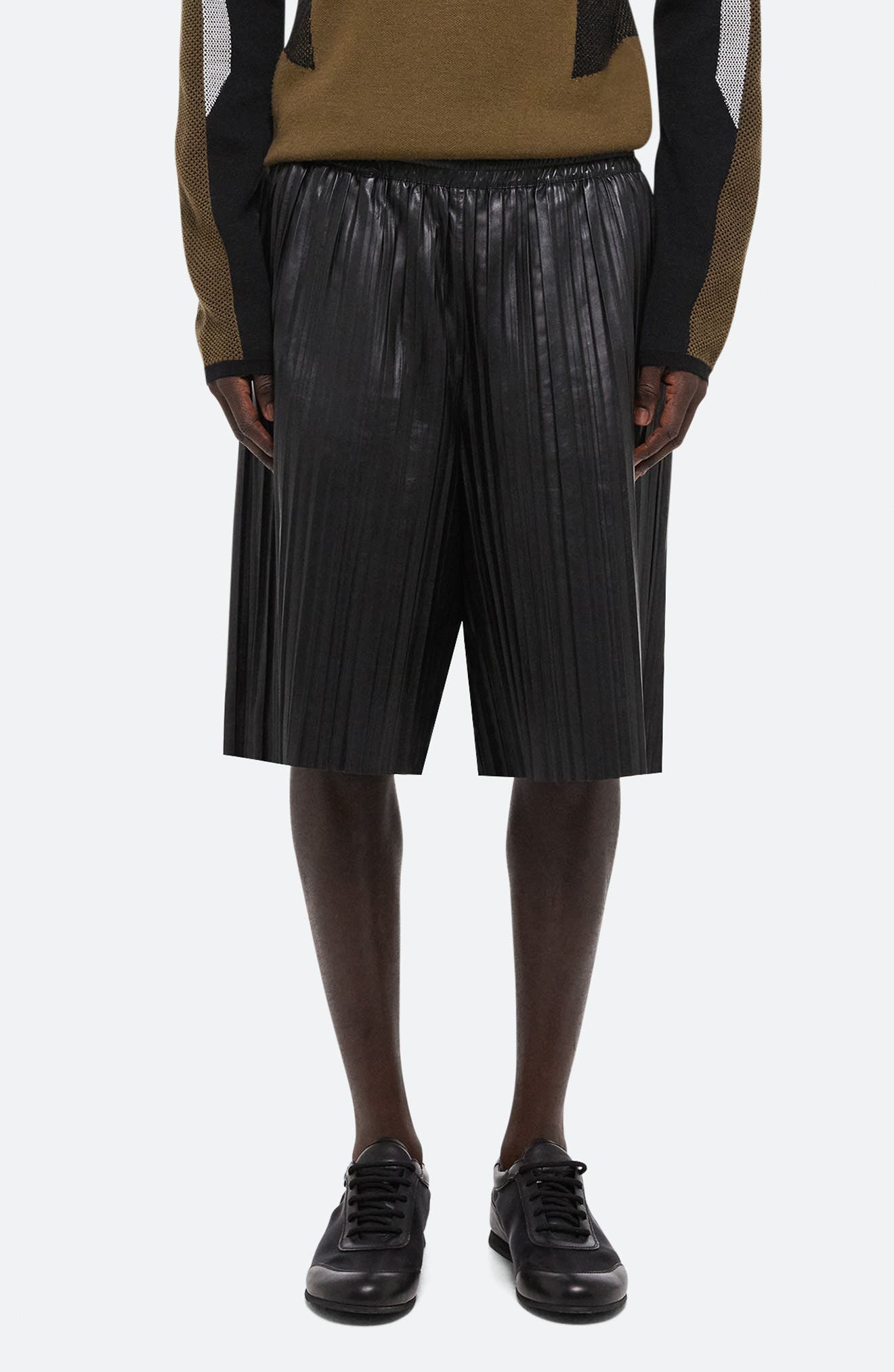 Helmut Lang Pleated Leather Shorts