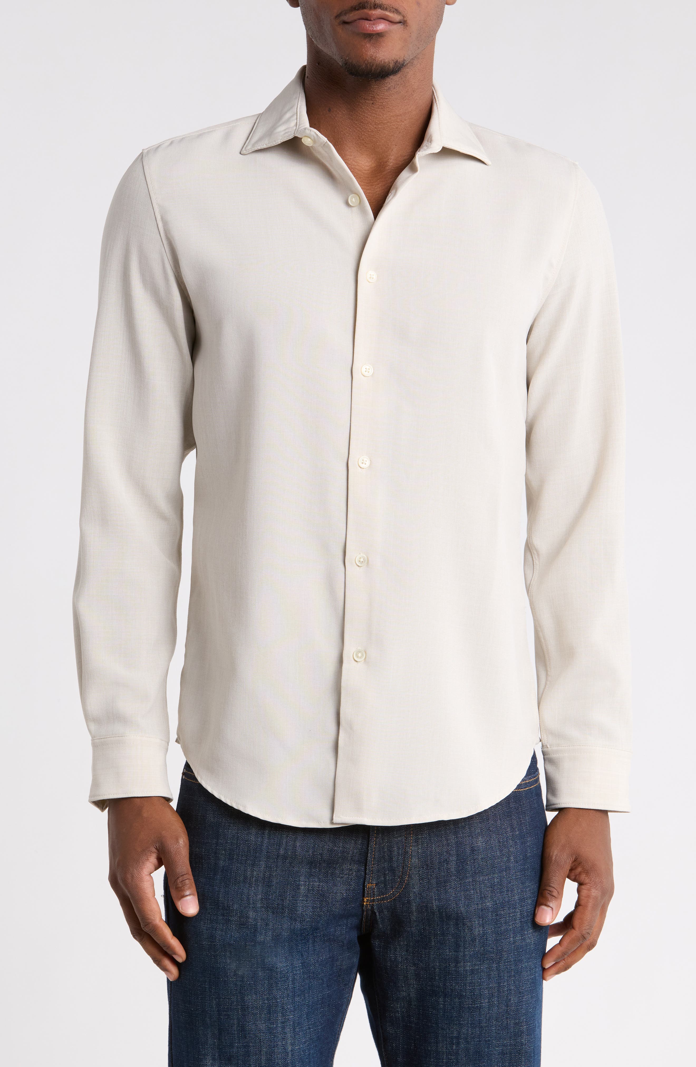 Mélange Long Sleeve Button-Up Shirt