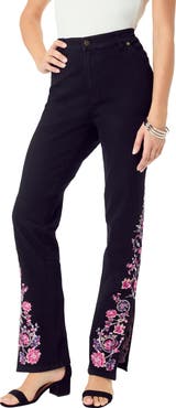 Roaman's Plus Size Invisible Stretch® Embroidered Split Flare-Leg Jean